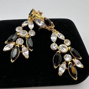 Trifari Black Rhinestone Chandelier CLIP Earrings (Susan Caplan Rediscovered)